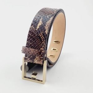 New DSquared2 Women Belt Brown Snake Skin Print Genuine Leather Gold Metal 75